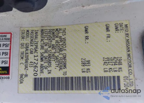 2010 Nissan Altima 2.5 S z USA, uszkodzony, nr VIN 1N4AL2EP6AC172620